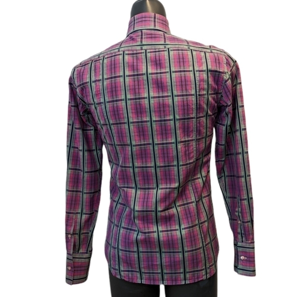 COTON Doux Paris pink plaid slim fit button front shirt sz 15 1/2 - Picture 5 of 7